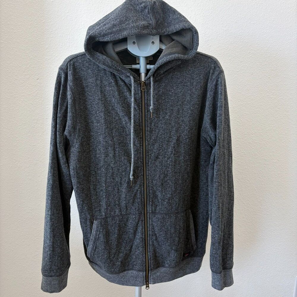 Faherty Hoodie‎ XL Dark Gray Zip Up Cotton Blend Drawstring Speckled Knit Casual